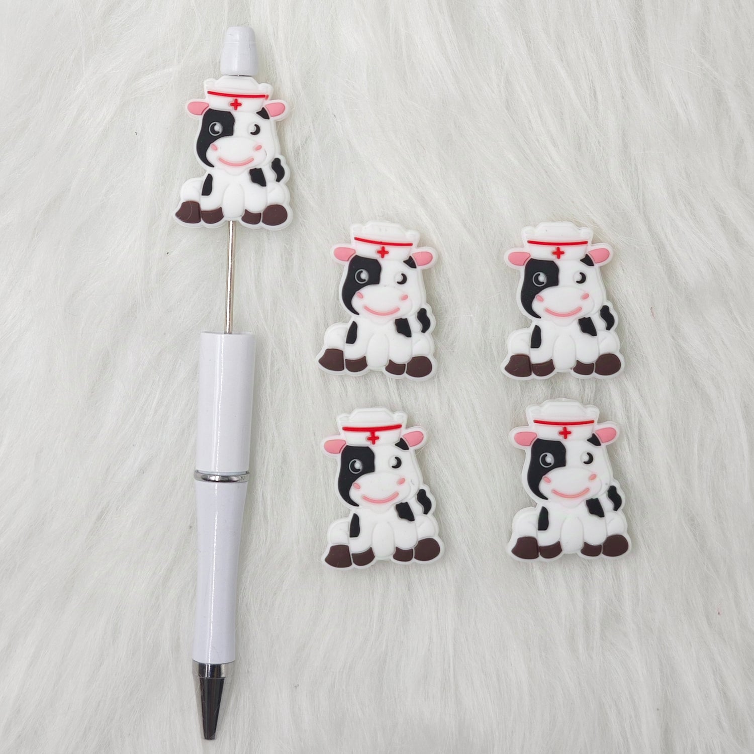 Animal Shaped Focal Beads 3D Nurse Silicone Beads Cute Cow Focal Beads DIY Gift