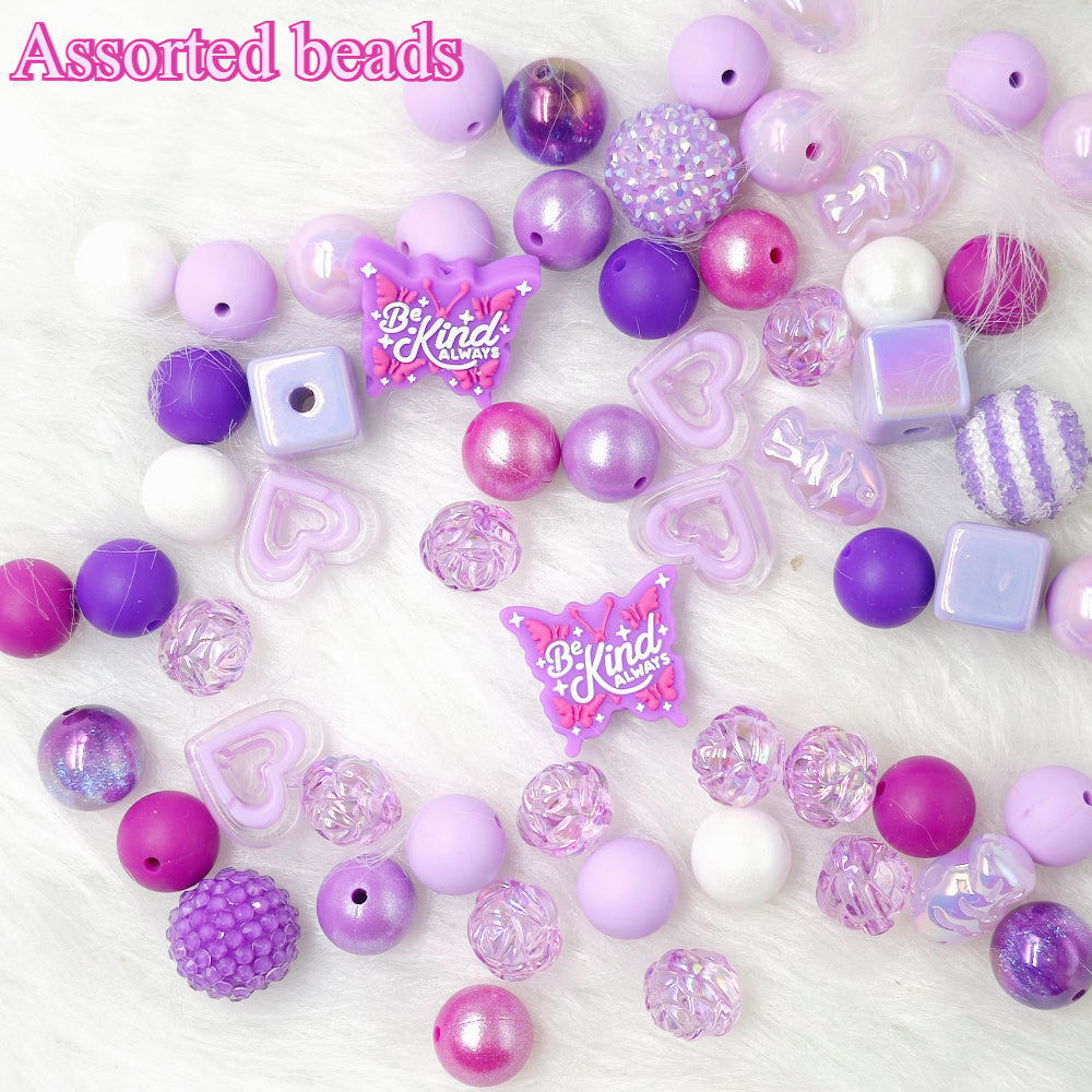 Assorted Beads  -  Purple Mix Beads with Be Kind Butterfly Silicone Focals Beads