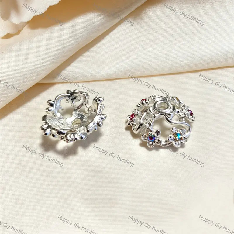 Silver Floral with Colorful Rhinestone Bead Caps Spacer | Fits 20mm Beads, Premium DIY Jewelry Making Supplies