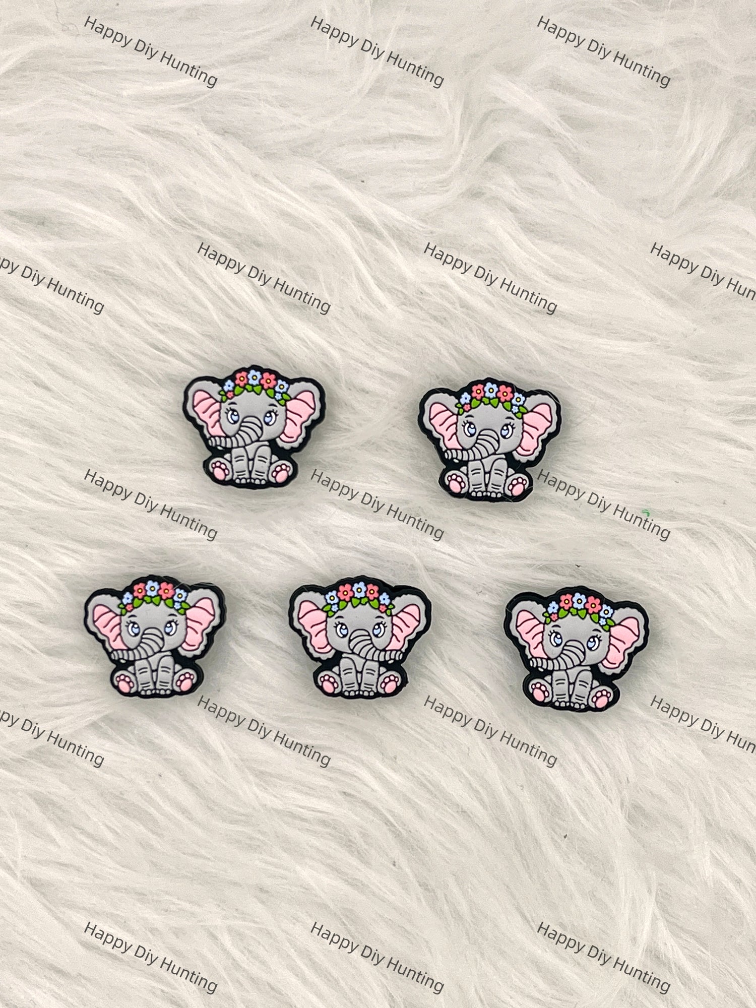 Baby Elephant Wearing A Wreath Silicone Focal Bead