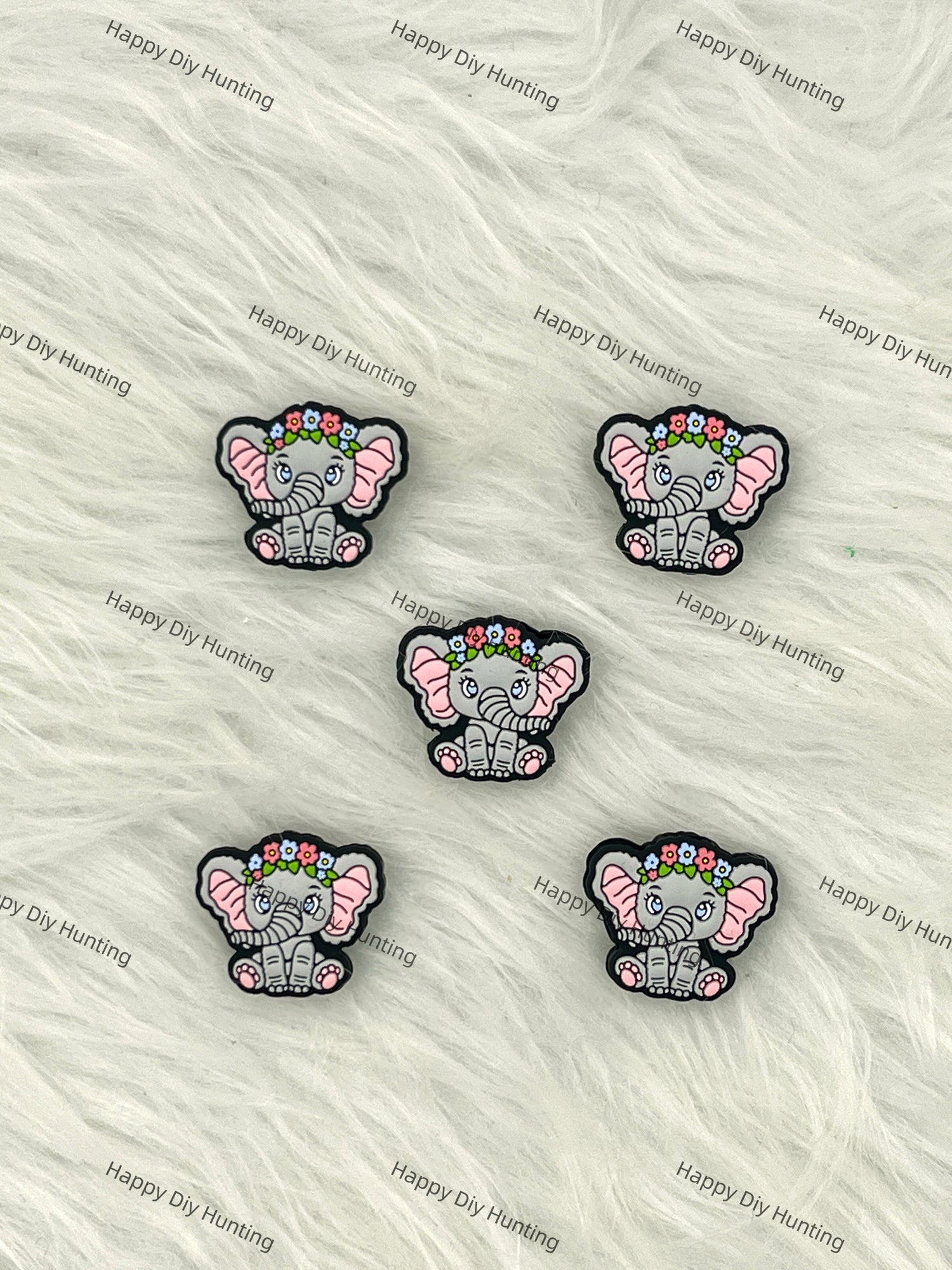 Baby Elephant Wearing A Wreath Silicone Focal Bead