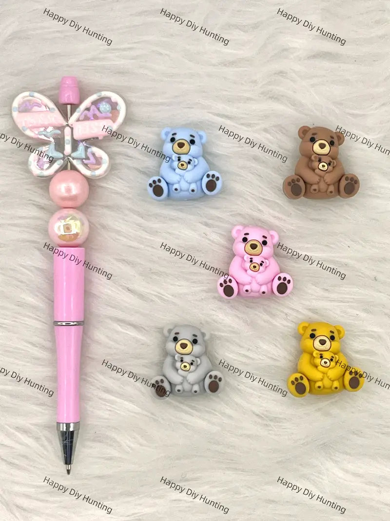 Handmade Beadable Pen with 3D Teddy Bear Silicone Beads