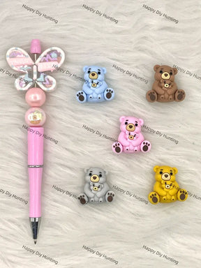 Handmade Beadable Pen with 3D Teddy Bear Silicone Beads