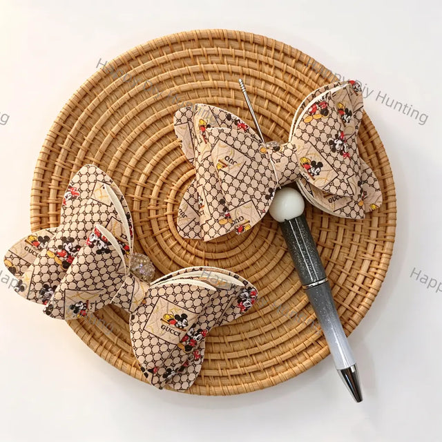 Beige Gucci mickey mouse Print Fabric Bow Beads For DIY Beadable Pens