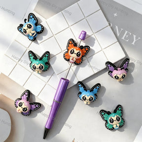 chibi big‑eyed flat butterfly silicone focal beads with black outlined white polka‑dot wings for beadable pen diy wholesale