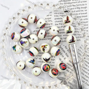 Iridescent Pearlescent White Bird Wing Football Graphic Print Large Hole Acrylic Beads For DIY Beadable Pen Craft Wholesale