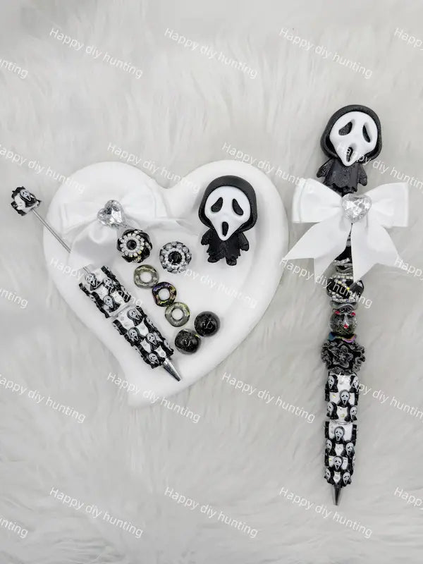 Black 3D Printed Dark Horror Mask Resin Scream Pen Topper No Hole for DIY Bead Accessories Craft