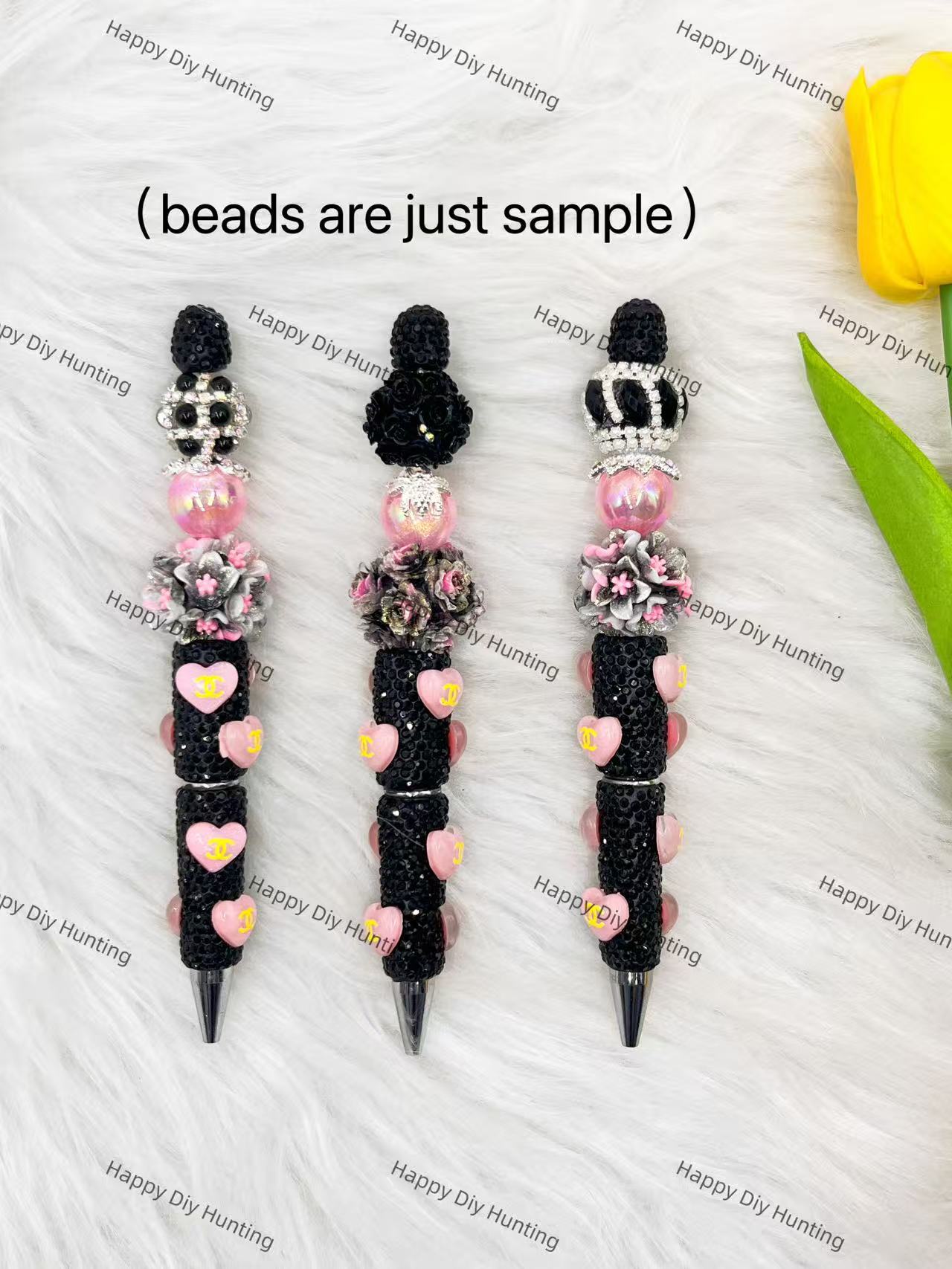 Black And Pink CC Heart Designer Rhinestone Pen