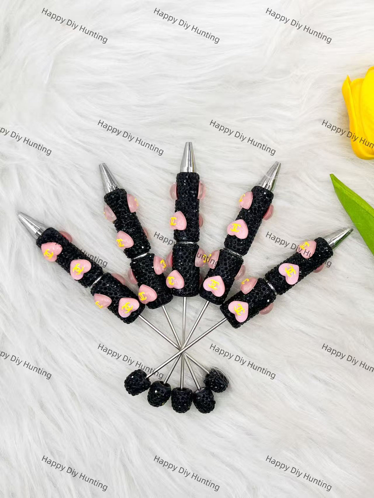 Black And Pink CC Heart Designer Rhinestone Pen DP-002