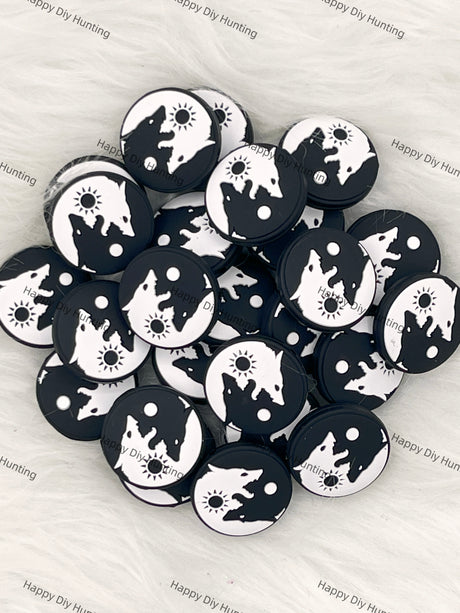 Black And White Sun And Moon Wolf Silicone Focal Beads Wholesale, silicone focal beads for pens