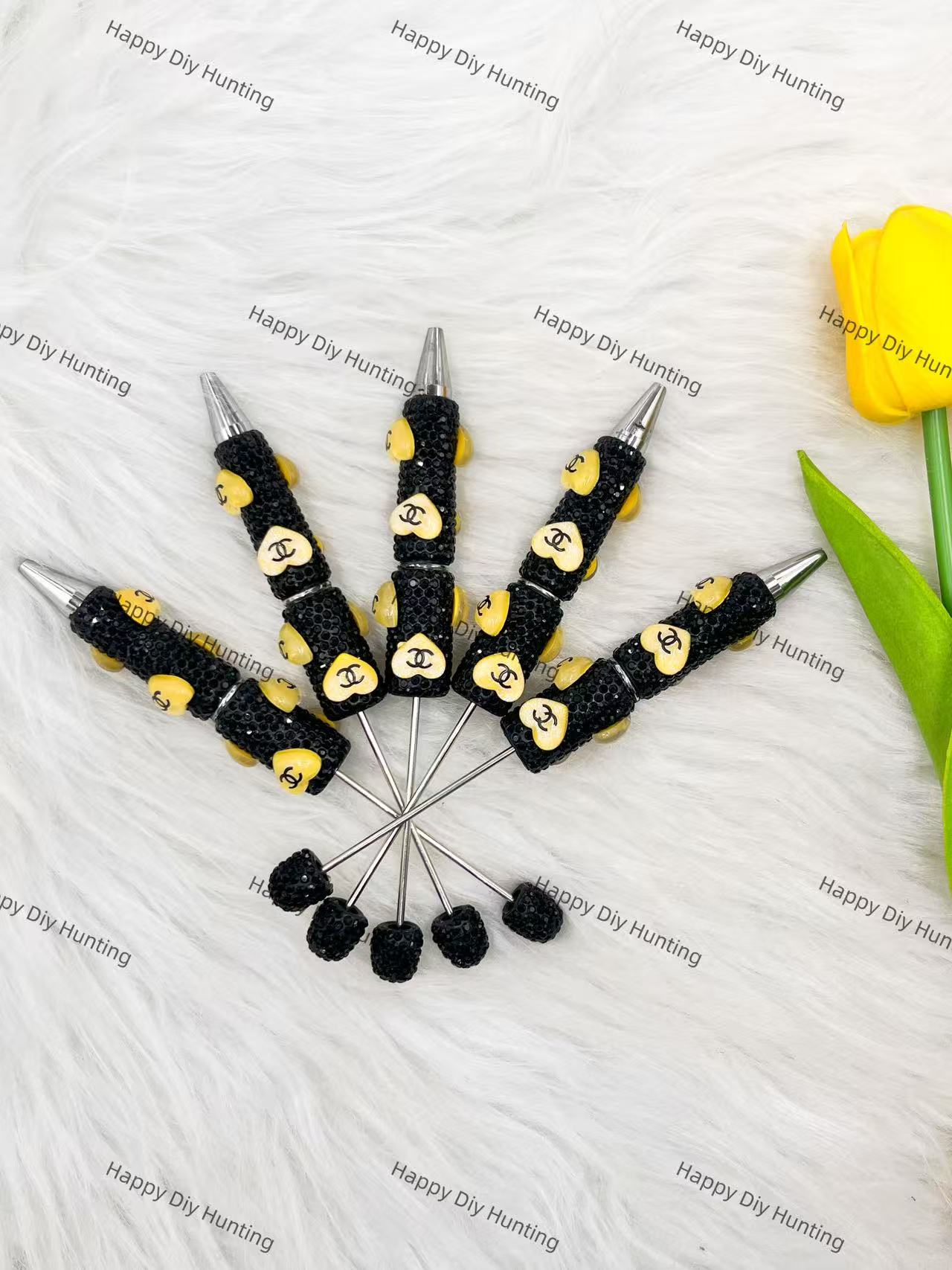 Black And Yellow CC Heart Designer Rhinestone Pen DP-003