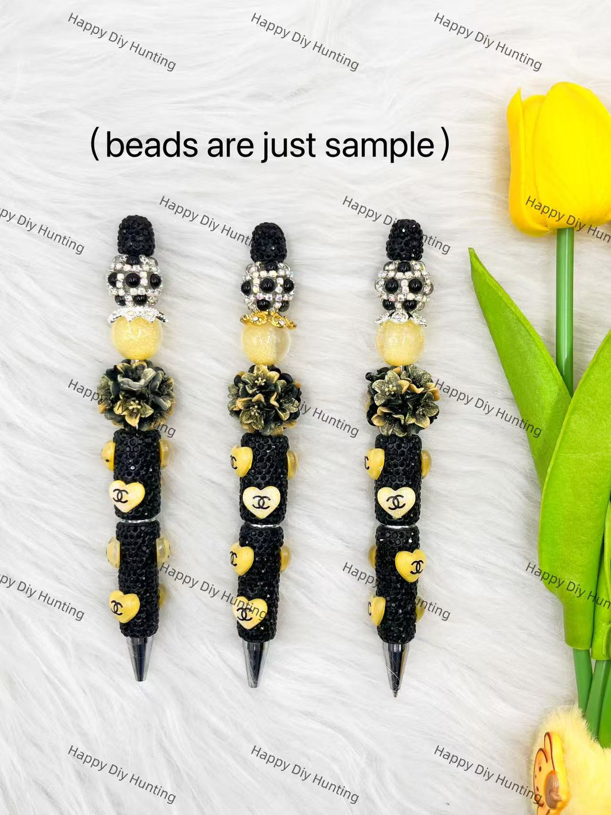 Black And Yellow CC Heart Designer Rhinestone Pen DP-003