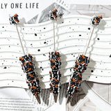 black base orange‑white spooky bat graphic decorated beadable pens for halloween diy handmade craft stationery wholesale