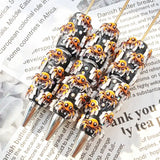 black base orange‑white spooky spider graphic decorated beadable pens for halloween diy handmade craft stationery wholesale