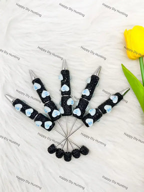Black Blue Heart AB Rhinestone Beadable Pen for Luxury Stationery & Beadable Pen Craft Decor