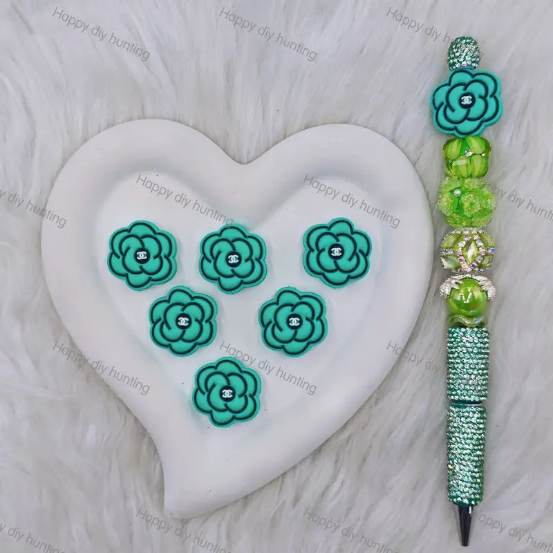 Black Green Floral CHANEL Silicone Focal Beads For DIY Beadable Pens