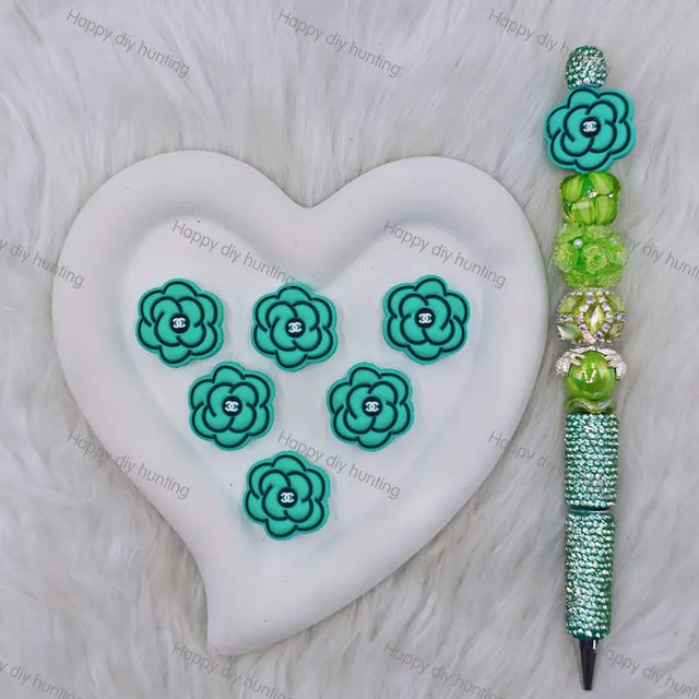 Black Green Floral CHANEL Silicone Focal Beads For DIY Beadable Pens