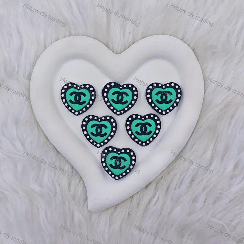 Black Green Heart CHANEL Silicone Focal Beads For DIY Beadable Pens