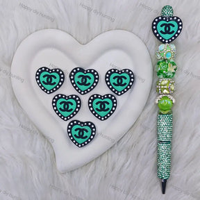 Black Green Heart CHANEL Silicone Focal Beads For DIY Beadable Pens