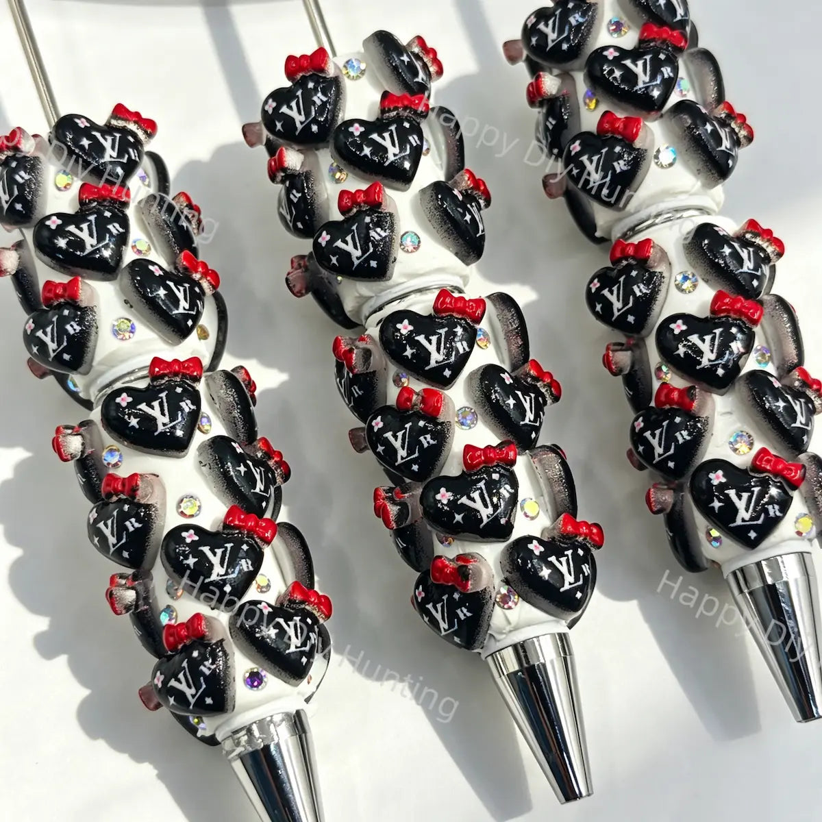 Black Heart Bow LV Beadable Pens Wholesale,Matches All Focal Beads & Pen Toppers