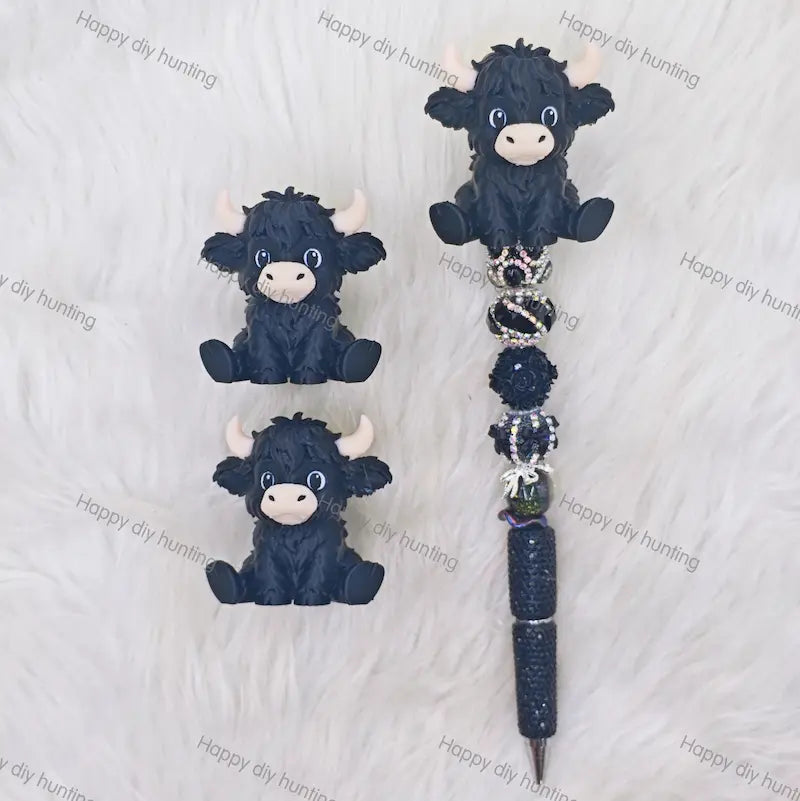 Black Highland Cow 3D Pen Topper (No Hole) for DIY Beadable Pens Wholesale2