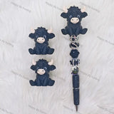 Black Highland Cow 3D Pen Topper (No Hole) for DIY Beadable Pens Wholesale2