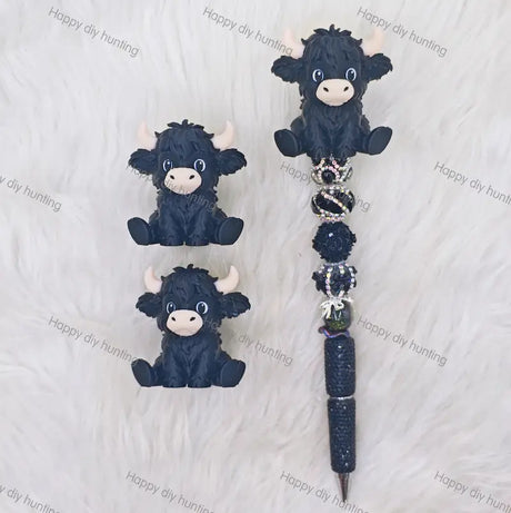Black Highland Cow 3D Pen Topper (No Hole) for DIY Beadable Pens Wholesale2