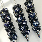 Black Luxury CHANEL Print Heart Beadable Pens Wholesale, Matches All Focal Beads & Pen Toppers