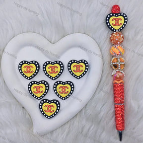 Black Orange Heart CHANEL Silicone Focal Beads For DIY Beadable Pens