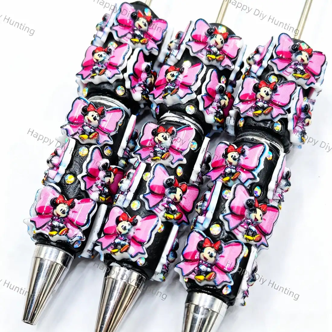 black base pink bow 3d cartoon girl focal bead beadable pens for diy handmade craft stationery wholesale