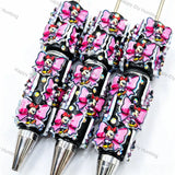 black base pink bow 3d cartoon girl focal bead beadable pens for diy handmade craft stationery wholesale