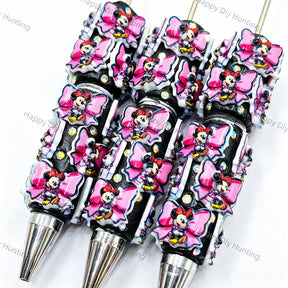 black base pink bow 3d cartoon girl focal bead beadable pens for diy handmade craft stationery wholesale