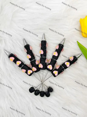 Black Pink Heart AB Rhinestone Beadable Pen for Luxury Stationery & Beadable Pen Craft Decor
