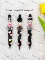 Black Pink Heart Rhinestone Pen Assembled Into Complete Beadable Pen for Handmade Craft Showcase