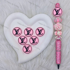 Black Pink Round LV Silicone Focal Beads For DIY Beadable Pens