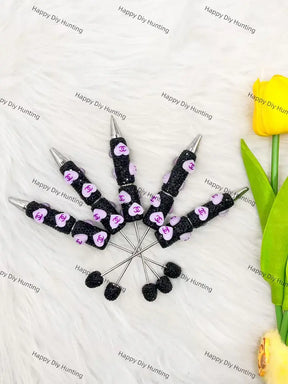 Black Purple Heart AB Rhinestone Beadable Pen for Luxury Stationery & Beadable Pen Craft Decor