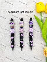 Black Purple Heart Rhinestone Pen Assembled Into Complete Beadable Pen for Handmade Craft Showcase