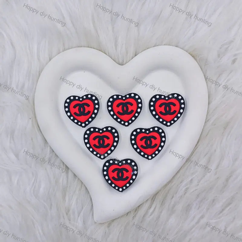 Black Red Heart CHANEL Silicone Focal Beads For DIY Beadable Pens