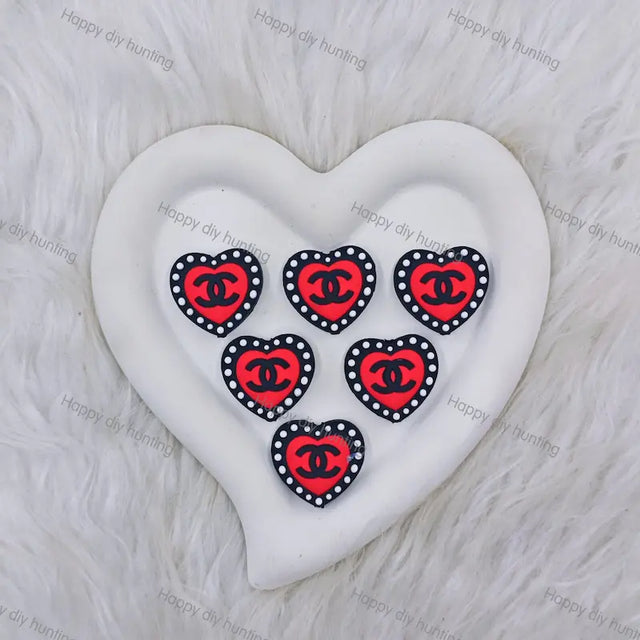 Black Red Heart CHANEL Silicone Focal Beads For DIY Beadable Pens