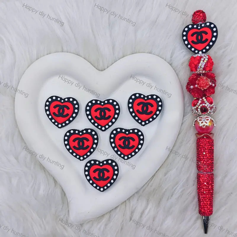 Black Red Heart CHANEL Silicone Focal Beads For DIY Beadable Pens2
