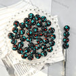 Black base full print round silicone beads with teal blue hand silhouette and red heart graffiti patterns for diy handmade beadable pen wholesale craft accessories