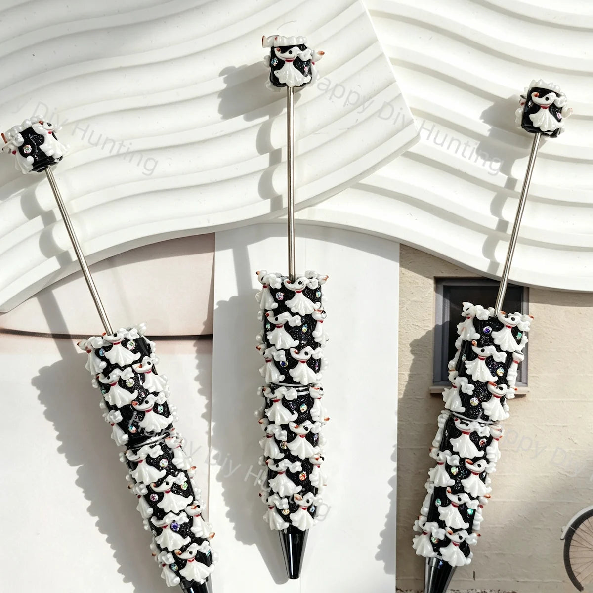 Black White Cartoon Puppy Character Beadable Pens Wholesale,Matches All Focal Beads & Pen Toppers