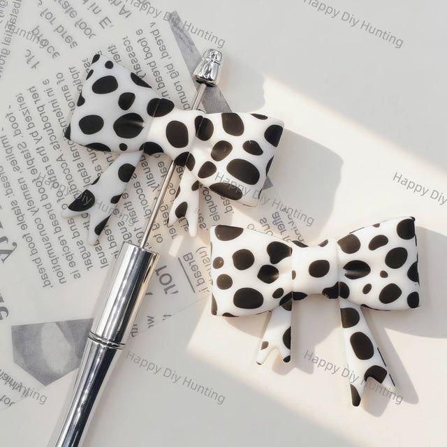 black white dalmatian spot bow silicone focal beads for diy beadable pen & handmade craft wholesale