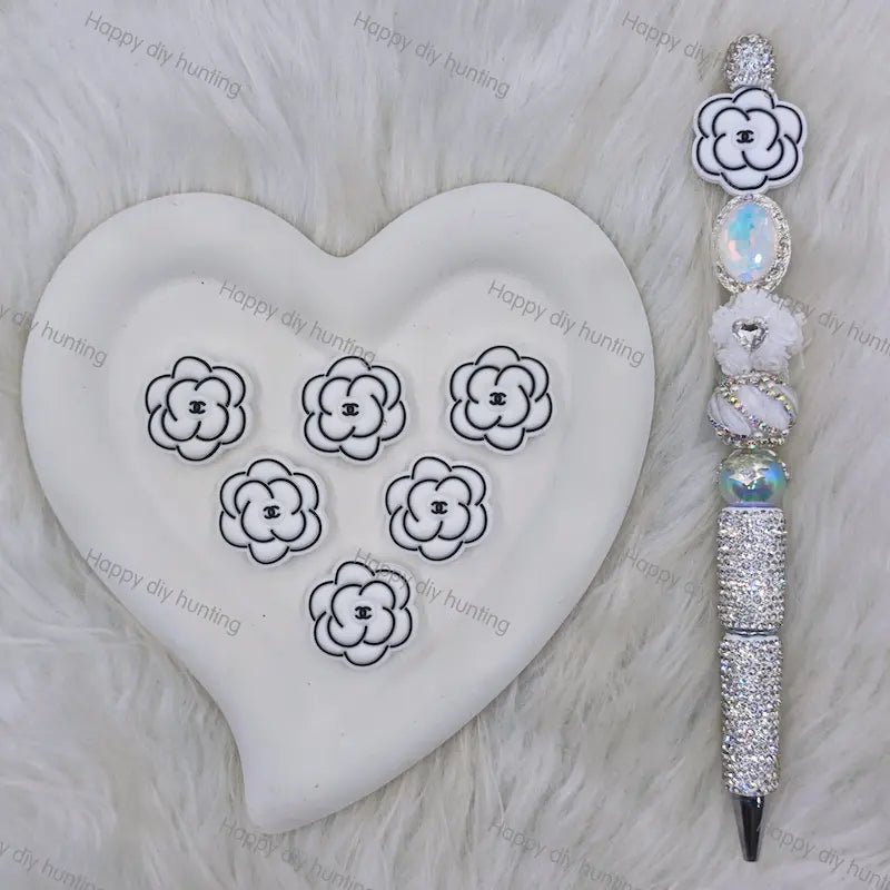 Black White Floral CHANEL Silicone Focal Beads For DIY Beadable Pens