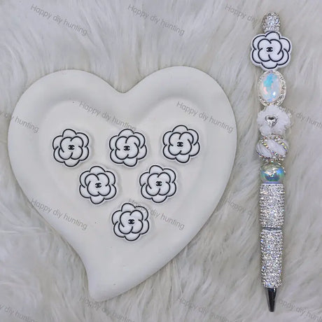 Black White Floral CHANEL Silicone Focal Beads For DIY Beadable Pens