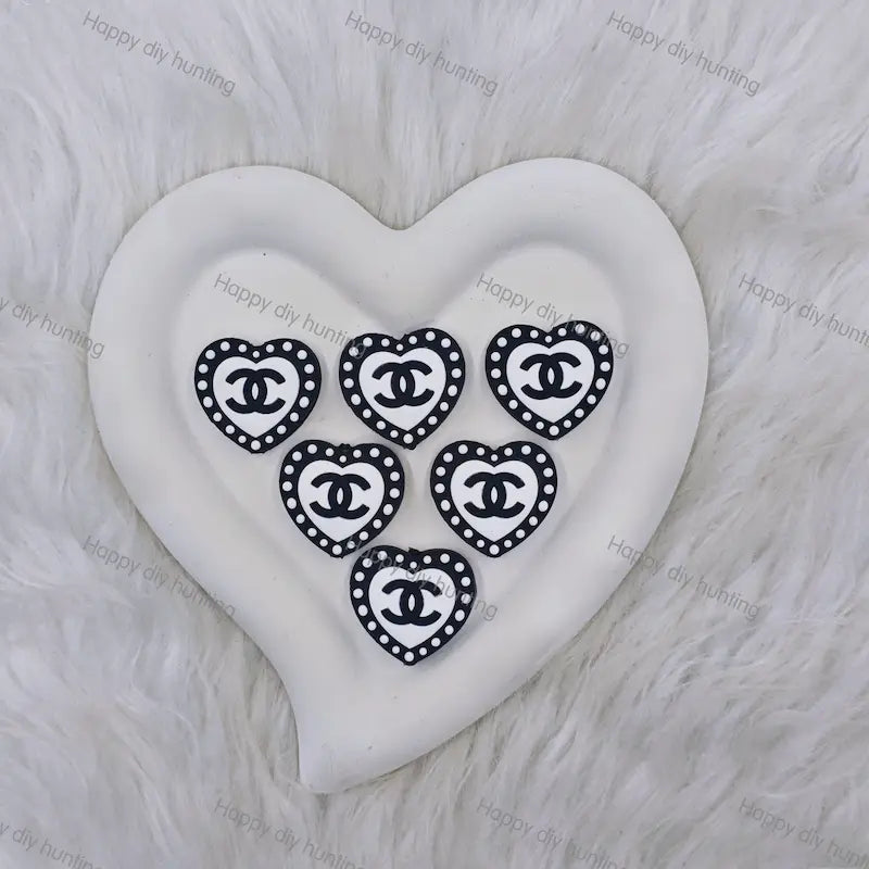 Black White Heart CHANEL Silicone Focal Beads For DIY Beadable Pens