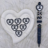 Black White Heart CHANEL Silicone Focal Beads For DIY Beadable Pens