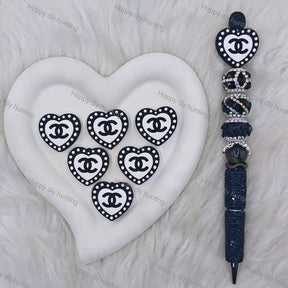 Black White Heart CHANEL Silicone Focal Beads For DIY Beadable Pens
