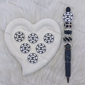 Black White Round CHANEL Silicone Focal Beads For DIY Beadable Pens
