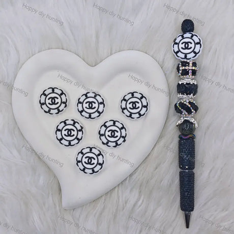 Black White Round CHANEL Silicone Focal Beads For DIY Beadable Pens